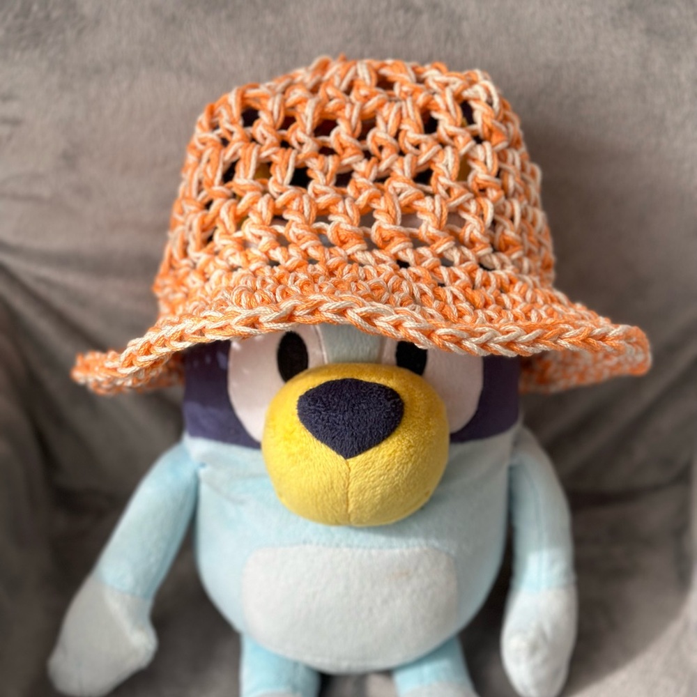 Handmade Toddler Crochet Bucket Hat - Orange and White